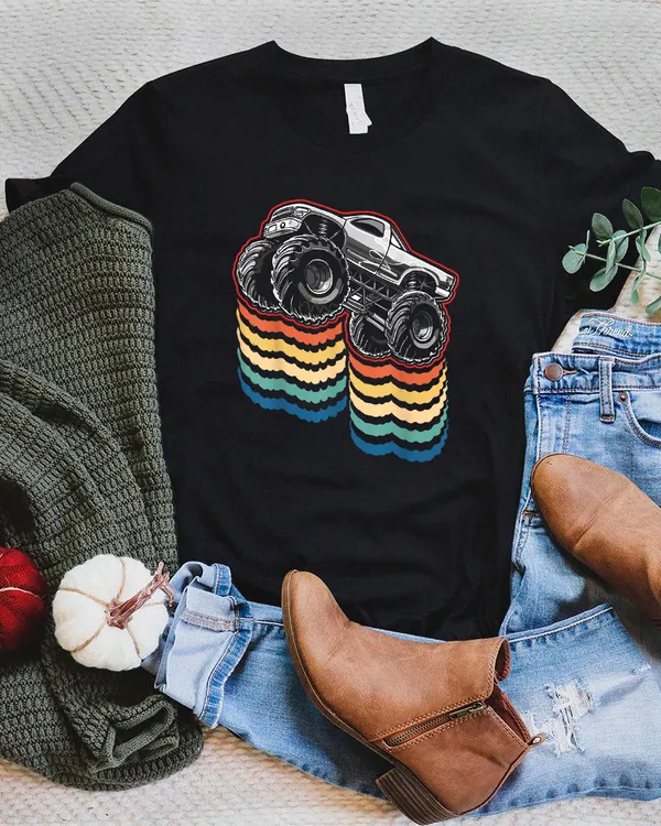 Retro Vintage Monster Truck Retro Silhouette Gift for Boys T-Shirt