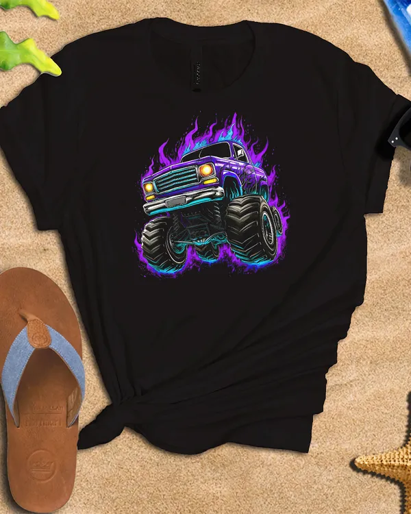 Monster Truck Retro Vintage Sunset Monster Truck Boys Mens T-Shirt